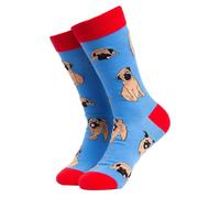 Soctopus 1 Pack Mens & Ladies Novelty Dog Crew Cotton Socks - Pug Shots (Blue) - 4-8 UK