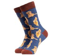 Soctopus Dog Patterned Novelty Socks Funny Crew Cocker, Spaniel, Corgi, Labrador Sausage Dog Print Socks (4-8, I'm a Retriever (Blue))