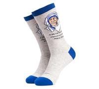 Soctopus Mother Theresa Novelty Socks Adult's Soft Cotton Funny Design Socks with Black Heel & Toe (9-12, Mother Teresa (Grey))