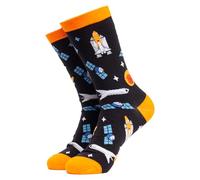 Soctopus Space Themed Novelty Socks Casual Funny Pattern Cotton Crew Sock | Space Lover Gifts (4-8, Blast Off (Black))