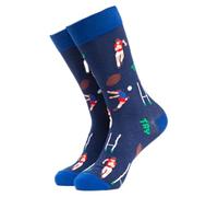 Soctopus Sports Themed Novelty Socks Soccer Print Cotton Crew BMX Sock | Football & Tennis Lover Socks (4-8, Good Try! (Navy))