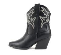 Soda “BLAZING” ~ Women Western Stitched Pointe Toe Low Heel High Top Ankle Shaft Boot Bootie, Black/Off White Stitch, 5 UK