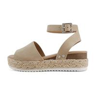 SODA Clip Womens Casual Espadrilles Trim Flatform Studded Wedge, Taupe Nubuck, 2 Little Kid