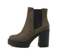 Soda EDITOR ~ Women Lug Sole High Heel Chelsea Fashion Ankle Boot w/Double Elastic Gore, Forest Imit Suede, 7.5 UK