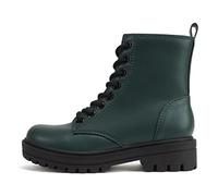 Soda FIRM - Lug Sole Combat Ankle Bootie Lace up w/Side Zipper, Forest Pu, 5 UK