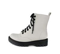 Soda Firm - Lug Sole Combat Ankle Bootie Lace up w/Side Zipper White Size: 4 UK
