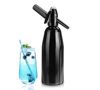 Soda Maker 1L Portable Sparkling Water Maker - Home Made Aluminum Soda Syphon for DIY Carbonated Soda Water, Retro Siphon Bottle Kit for Refreshing Seltzer, Cocktails, Juices, Fizzy Drinks, Black