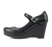 Soda Merry ~ Womens Mary Jane Strap Comfortable Platform Wedge Pump Heel Shoes, Black Pu, 7 UK