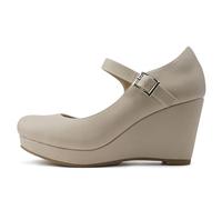 Soda Merry ~ Womens Mary Jane Strap Comfortable Platform Wedge Pump Heel Shoes, Nude Pu, 8.5 Wide