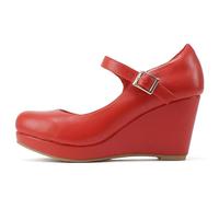 Soda Merry ~ Womens Mary Jane Strap Comfortable Platform Wedge Pump Heel Shoes, Red Pu, 5.5 UK