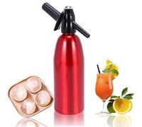 Soda Siphon Portable Soda Water Maker, 1L Carbonated Water Machine, Sparkling Water Maker for DIY Beverage and Soda, Aluminum Water Sprinkler for Making Fresh Seltzer, Cocktails, Juices, Ice Tea, Red