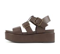 Soda “STELLAR” ~ Women Flatform Multi Strap Double Buckle Open Toe Ankle Strap Platform Wedge Sandals, Brown Pu, 6.5 UK