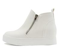 Soda Taylor Hidden Wedge Sole Booties Ankle Heels Sneaker Shoes Side Zipper, White Canvas, 7.5 UK