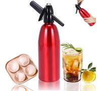 Soda Water Maker, 1L Sparkling Water Maker, Portable Soda Siphon with Pressure Regulator, Aluminum Carbonated Water Machine for Homemade Soda, Juices, Mojitos, Cocktails, Beverages, Ice Tea,Red