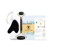 Sodacoda Gua Sha Set - Tradional Chinese Beauty Face Massage - Semi Gemstone Scraper and Roller - Black Obsidian
