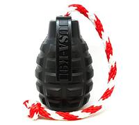 SodaPup USA-K9 Grenade Reward Toy - Durable Chew Toy With Rope -Treat Dispenser - Natural Rubber - Magnum Black Large