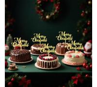 Sodasos 6 Pcs Merry Christmas Cake Toppers Acrylic Xmas Holiday Cake Toppers Festive Decorative Cake Accessories Party Cake Decoration (Christmas acrylic 6pcs)