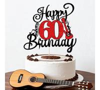 Sodasos 60th Birthday Rocks Guitar Themed Cake Topper Piano Music Notes Balls Cake Decorations for Musician Birthday Party Rock Theme Party (60)