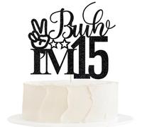 Sodasos Bruh I'm 15 Cake Topper,Black Glitter 15th Birthday Cake Decor/Funny 15 Year Old Party Supplies,Bro I'm 15 Happy Birthday Party Decorations Supplies (15)