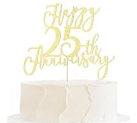 Sodasos Gold Glitter Happy 25th Anniversary Cake Topper, Silver Wedding Anniversary Cake Decor Pick, for 25 Years Marriage Milestone Party Dessert Table Decor (25th)