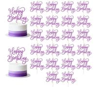 Sodasos Purple Glitter 24 Pcs Happy Birthday Cake Topper