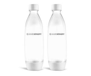 SodaStream 1 Litre Slim Reusable Dishwasher Safe Water Bottles Pack of 2 for Spirit, Terra, Art and Source Sparkling Water Makers for SodaStream Flavours - 2x 1 Litre Water, White