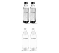 sodastream 1 Litre Slim Reusable Dishwasher Safe Water Bottles Pack of 4 for Spirit, Terra, Art and Source Sparkling Water Makers Flavours - 2x 1 Litre Water, Black, 2x1 Litre, White
