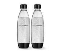 SodaStream 1 Litre Slim Reusable Dishwasher Safe Water Bottles Pack of 2 for Spirit, Terra, Art and Source Sparkling Water Makers for SodaStream Flavours - 2x 1 Litre Water, Black