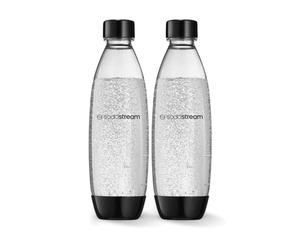 SodaStream 1L Twin Pack Carbonated Water Bottle, Dishwasher Safe Slim, 2 Black 1 Litre Reusable Plastic Bottles for Sparkling Water, Soda Stream Compatible with TERRA, DUO, ART, ENSO & More