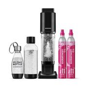 Sodastream FRESH Sparkling Water Maker Black Complete, 2 CO2 & 2 Bottles | Turn tap water into fizzy drinks in seconds. Includes 2 Quick Connect CO2 cylinders, 1L & 0.5L bottle