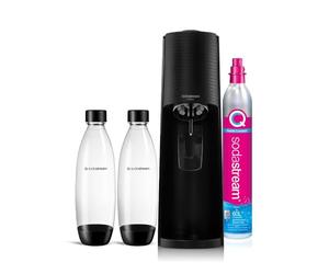 Sodastream Terra Value Pack Sparkling Water Maker with 2 x 1 L Dishwasher Safe Cast Bottles and 1 x Quick Connect CO2 Cylinder for Making up to 60 L of Sparkling Water, Matt Black