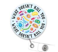 SODAVA Funny Lab Badge Reel - Science Microbe Quote Retractable ID Holder with Swivel Clip, Cute Work Name Badge Accessory for Laboratory, Clinic, Hospital and Office Staff