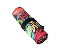 sodeber 12/24 / 36/48 / 72 Holes Rolling Pencil Case Leaves Print Storage Bag Pencils Roll Canvas Organizers Bag