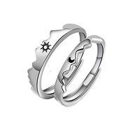 sodeber 2 Pieces Sun and Couple Rings Copper Polish Lovers Adjustable ' Day Girlfriend and Boyfriend Couple Rings Set Black