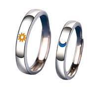 sodeber 2 Pieces Sun and Couple Rings Copper Polish Lovers Adjustable ' Day Girlfriend and Boyfriend Sun and Rings for Couples Best