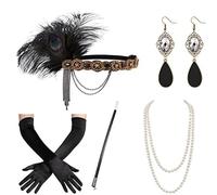 sodeber 20s Flapper Women Costume Party Headband Necklace Earrings 1920s Vintage Cos-play Accessories