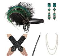 sodeber 20s Flapper Women Costume Party Headband Necklace Earrings 1920s Vintage Cos-play Accessories