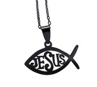sodeber 50cm Elegant Fish Necklace Ichthys Pendant Stainless Steel Texture Party Accessory For