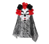 sodeber Adult Day Of The Dead Halloween Cosplay Masquerade Party Flower Headband With Black Lace Floral Veil For Woman