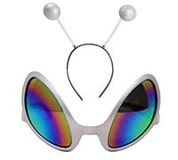 sodeber Alien Headband Alien Glasses Boppers Rainbow Lens Sunglass Halloween Cosplay Theme Party Supplies Martians Bopper