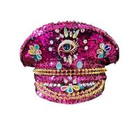 sodeber Bridal Captain Hat Bejeweled Rhinestones For Women Bride Sparkling Sequins And Eye Photo Props Captain's