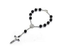 sodeber Catholic Black Glass Beads for Cross Rosary Religious Jewelry All-Match for Prayer Gathering Religious Jewelry Charms