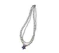 sodeber Colorful Beaded Choker Necklace with Flower Pendant Double-Layered Pearl-Beaded Choker Clavicle Chain Women Jewelry Gift Double Layered-Pearl Necklace Colorful Jewelry