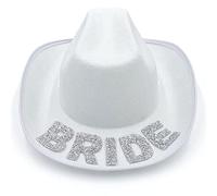 sodeber Cowboy Hat With Adjustable Strings Closure White Cowgirl Rhinestones Letters Decorations For Men And