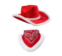 sodeber Cowgirl Hat+Kerchief Set For Christmas With Furry White Brim Hats Bachelorette Party
