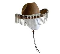 sodeber Cowgirl Hat Shining Western Sparkly Tassels Photo Props Glinting Crystal For Stage Bridal
