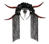 sodeber Dark Series Evil Horn Headband For Halloween Black Flower Hairhoop Party Headpiece Stage Tiaras Hairband