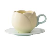 sodeber European Styles Ceramic Tea Cup and Saucers Collection 300Ml Capacity Materials Great for Photography Retro Flower Relief Mugs Set