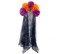 sodeber Flower Headwear With Black Sheer Shoulder Cape For Halloween Masquerades Headpieces Costume Accessory