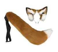 sodeber Halloween Foxes Ear Headpiece with Plush Tail Accessory Soft Furry Plush Costume Accessory for Family Parties Adjustable Foxes Ears and Tail